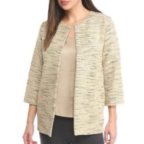 EILEEN FISHER Women's Petite Medium Handloomed Cotton Furrows Blazer Natural - Picture 1 of 15